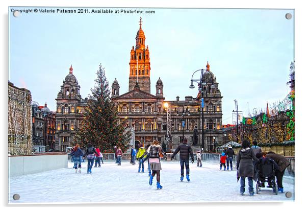 George Square Ice Rink Acrylic by Valerie Paterson