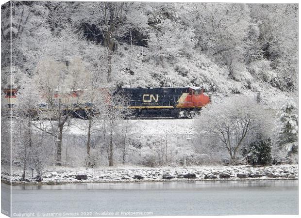 CN Train in Canadian Winter Canvas Print by Susanne Swayze