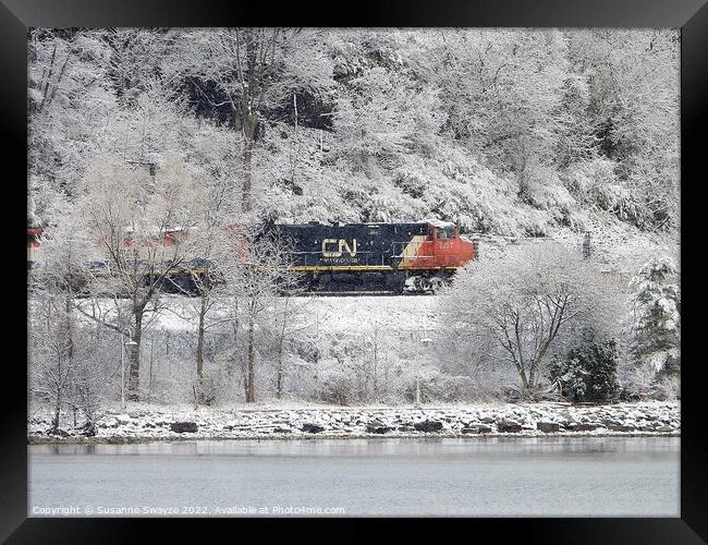 CN Train in Canadian Winter Framed Print by Susanne Swayze
