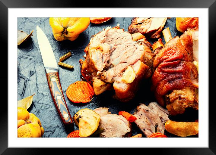 Roasted meat with autumn fruits Framed Mounted Print by Mykola Lunov Mykola