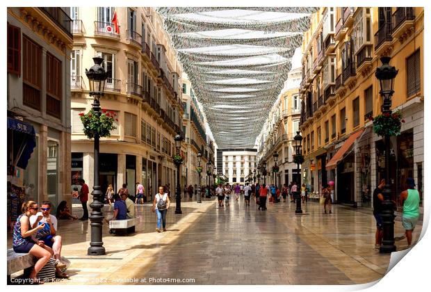 People shopping on Marques de Larios. Print by Kevin Hellon