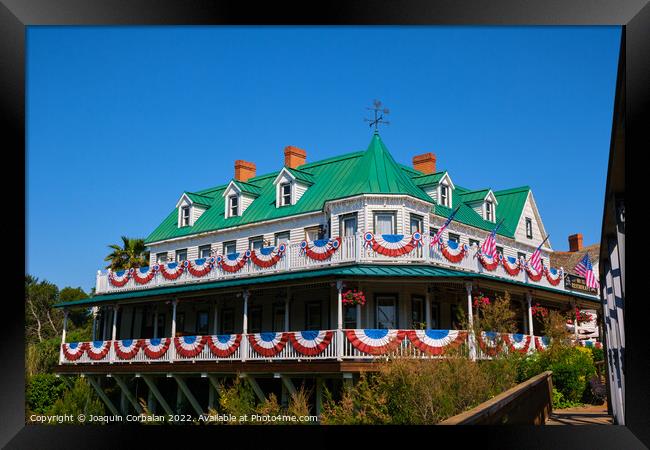 Profuse American patriotic decorations with flags bunting and ga Framed Print by Joaquin Corbalan