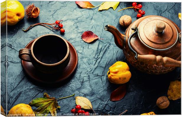 Quince tea and autumn leaves Canvas Print by Mykola Lunov Mykola