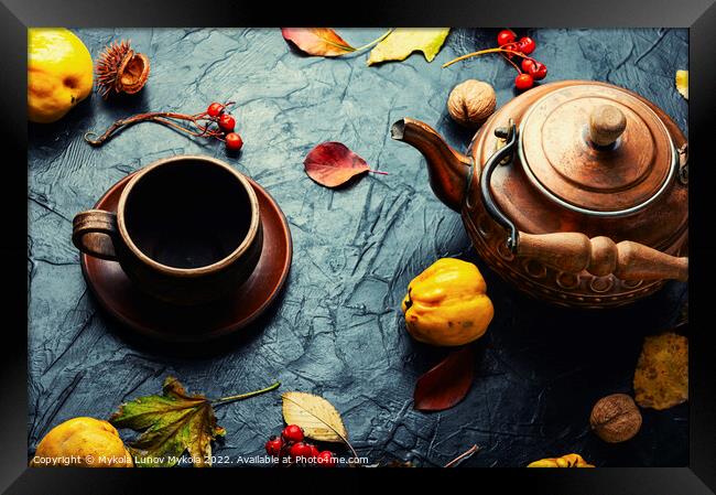 Quince tea and autumn leaves Framed Print by Mykola Lunov Mykola