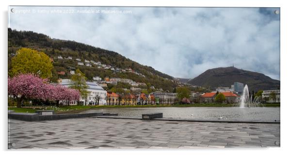 City pond Bergen Norway Acrylic by kathy white