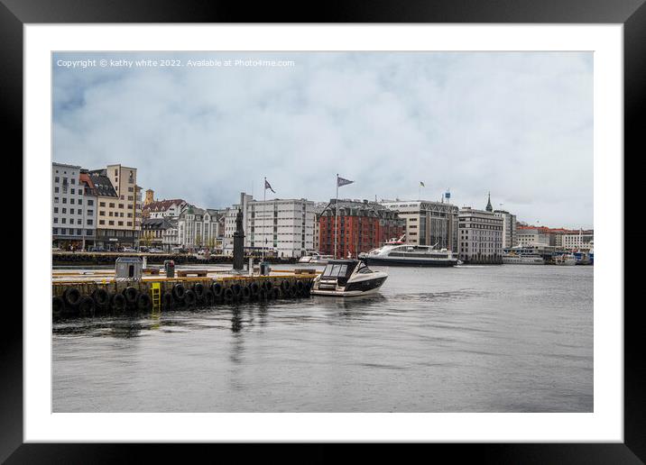 waterway Bergen Norway Framed Mounted Print by kathy white