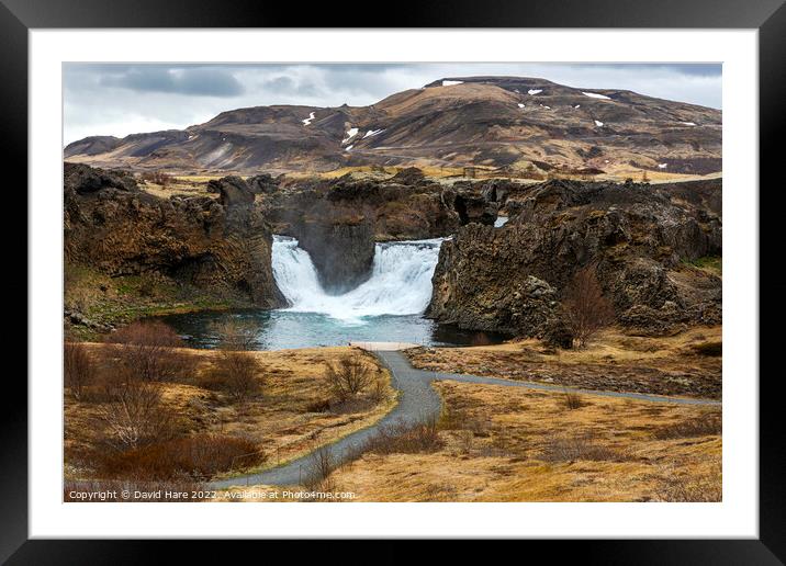 Hjalparfoss Waterfalls Framed Mounted Print by David Hare