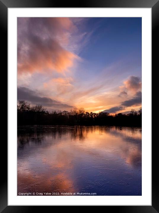 Frozen Lake Sunset Sky Reflection. Framed Mounted Print by Craig Yates