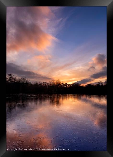 Frozen Lake Sunset Sky Reflection. Framed Print by Craig Yates