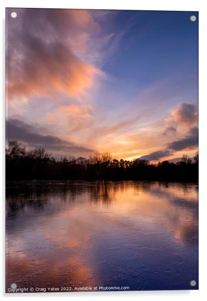 Frozen Lake Sunset Sky Reflection. Acrylic by Craig Yates