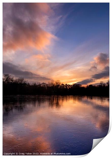 Frozen Lake Sunset Sky Reflection. Print by Craig Yates