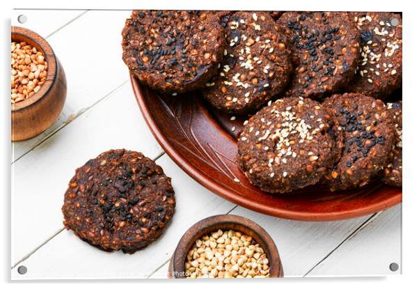 Healthy snack,buckwheat cookies. Acrylic by Mykola Lunov Mykola