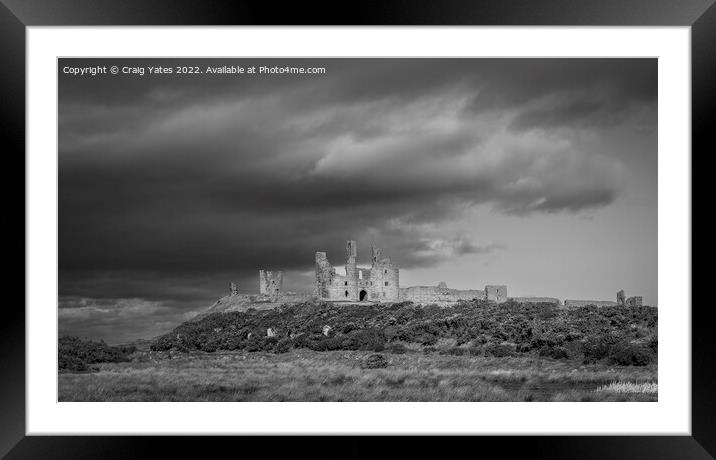 Dunstanburgh Castle Black and White Framed Mounted Print by Craig Yates