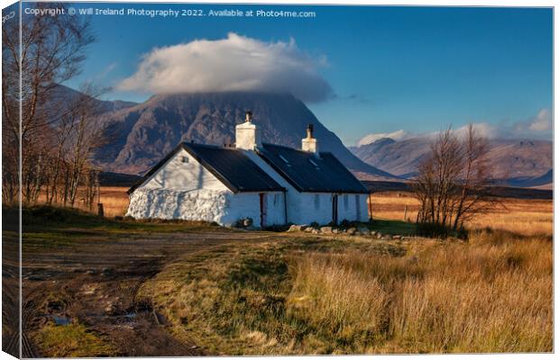 Blackrock Cottage in Glencoe with Buachaille Etive Mor in the background. Canvas Print by Will Ireland Photography
