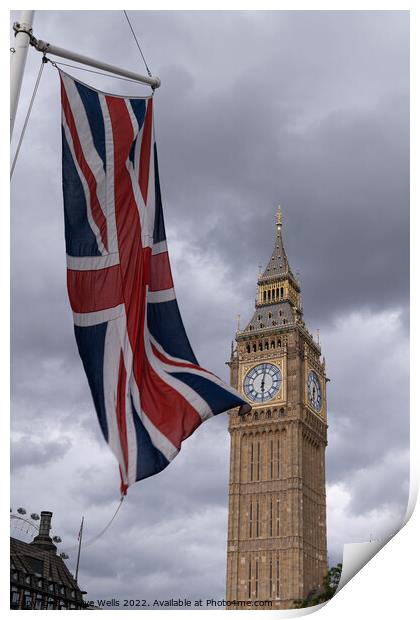 Union Jack over Big Ben Print by Clive Wells