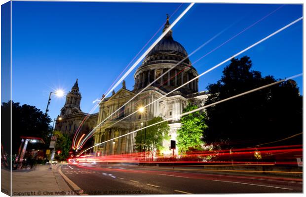 Traffic trails at St. Pauls Canvas Print by Clive Wells