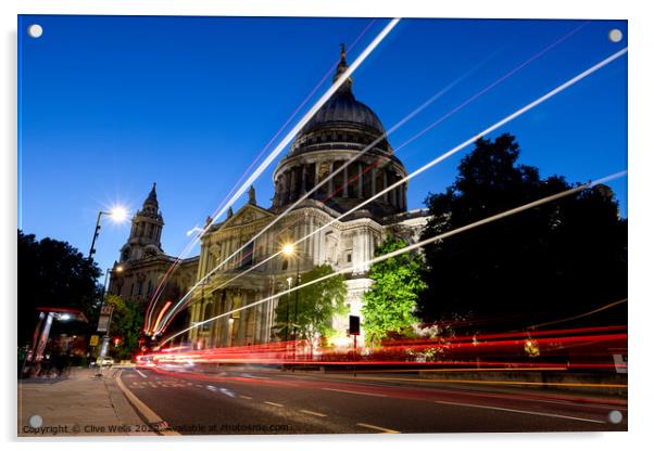 Traffic trails at St. Pauls Acrylic by Clive Wells