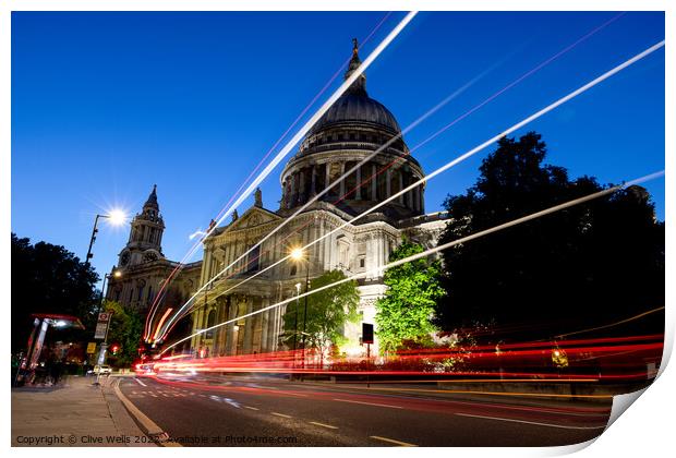 Traffic trails at St. Pauls Print by Clive Wells