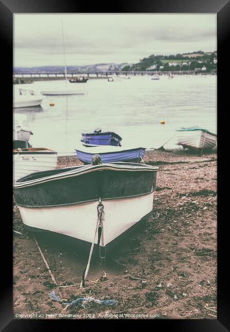 Boats Beached At Low Tide On Teignmouth 'Back Beach' In Devon Framed Print by Peter Greenway