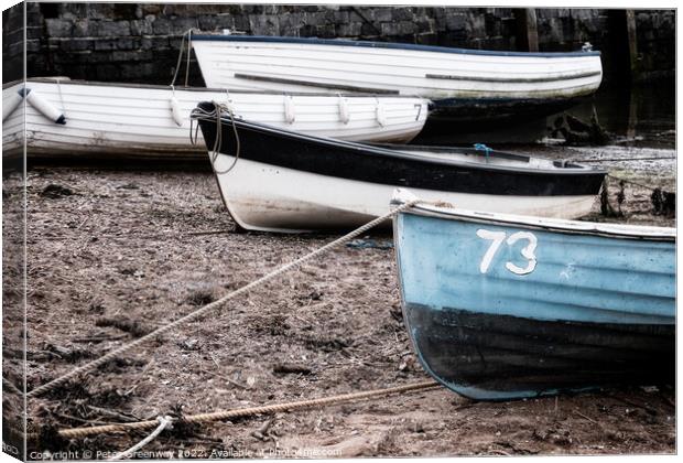 Boats Beached At Low Tide On Teignmouth 'Back Beach' In Devon Canvas Print by Peter Greenway