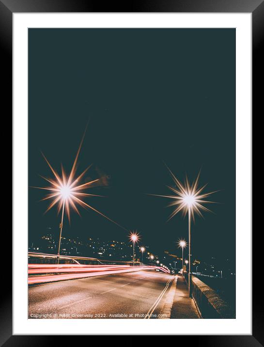 Traffic Flowing Over Shaldon Bridge At Night Framed Mounted Print by Peter Greenway