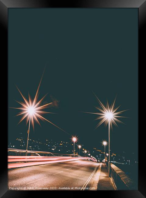 Traffic Flowing Over Shaldon Bridge At Night Framed Print by Peter Greenway