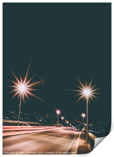 Traffic Flowing Over Shaldon Bridge At Night Print by Peter Greenway