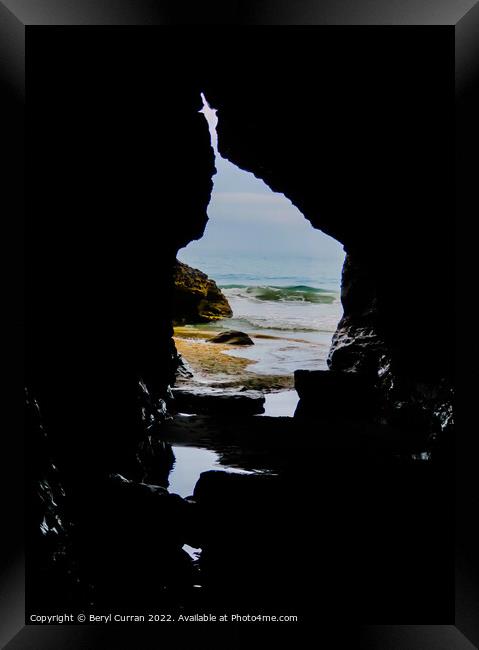Secluded Beach Cave Framed Print by Beryl Curran