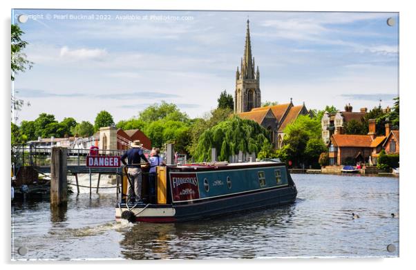 Narrowboat on River Thames at Marlow Buckinghamshi Acrylic by Pearl Bucknall