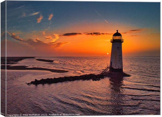 Talacre lighthouse sunset  Canvas Print by Mike McMahon