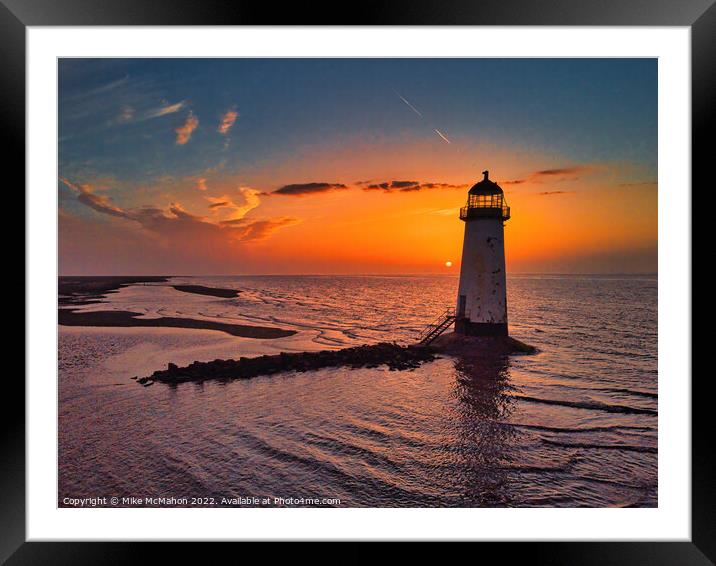 Talacre lighthouse sunset  Framed Mounted Print by Mike McMahon