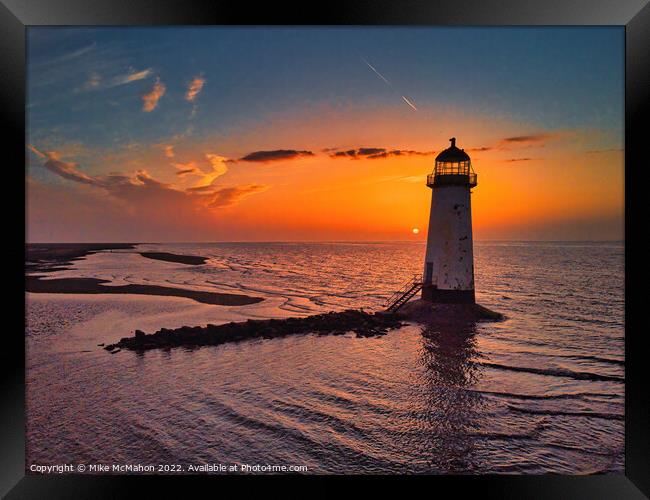 Talacre lighthouse sunset  Framed Print by Mike McMahon