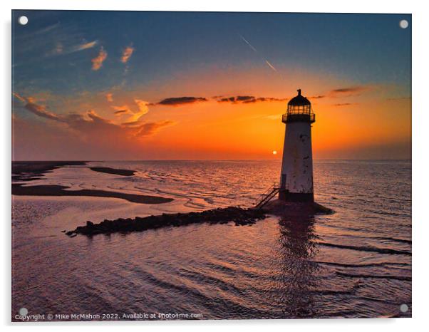 Talacre lighthouse sunset  Acrylic by Mike McMahon