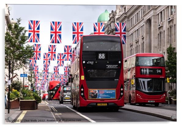 Regent Street with bunting and buses Acrylic by Clive Wells