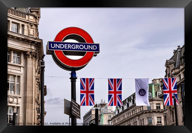 Underground sign with bunting Framed Print by Clive Wells