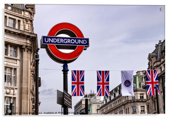 Underground sign with bunting Acrylic by Clive Wells