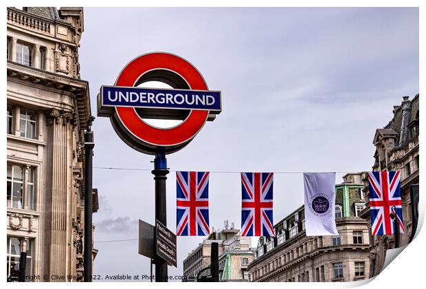 Underground sign with bunting Print by Clive Wells