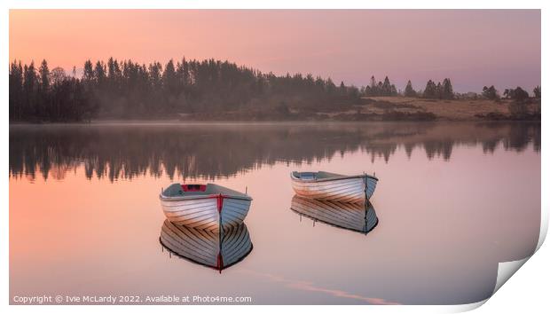 Misty Dawn @ Loch Rusky Print by Ivie McLardy