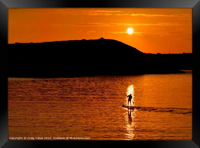 Sunset Paddle Boarder Menorca Spain. Framed Print by Craig Yates