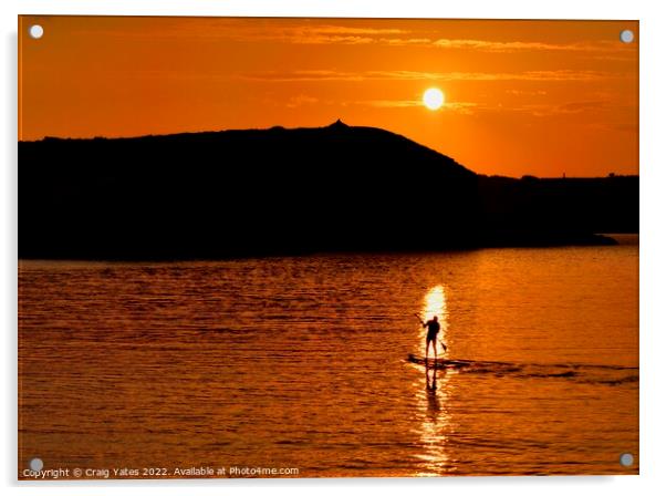 Sunset Paddle Boarder Menorca Spain. Acrylic by Craig Yates