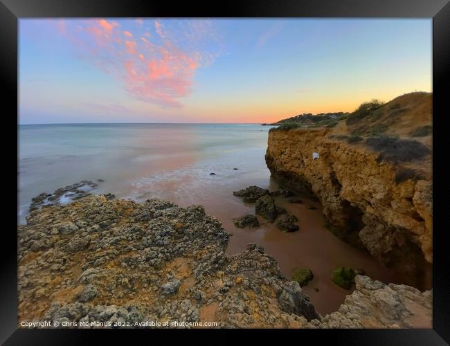 A Fiery Sunset on Majestic Algarve Cliffs Framed Print by Chris Mc Manus