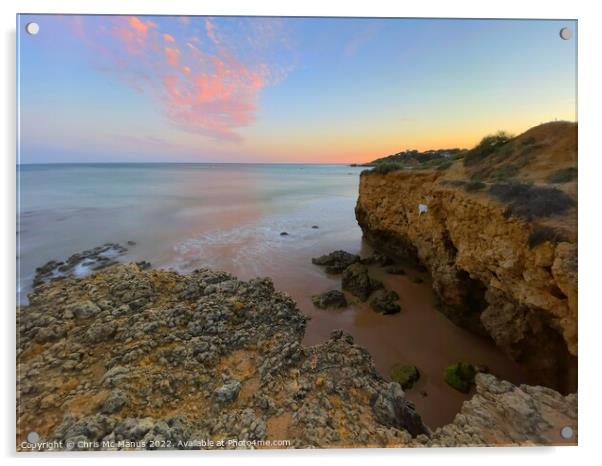 A Fiery Sunset on Majestic Algarve Cliffs Acrylic by Chris Mc Manus