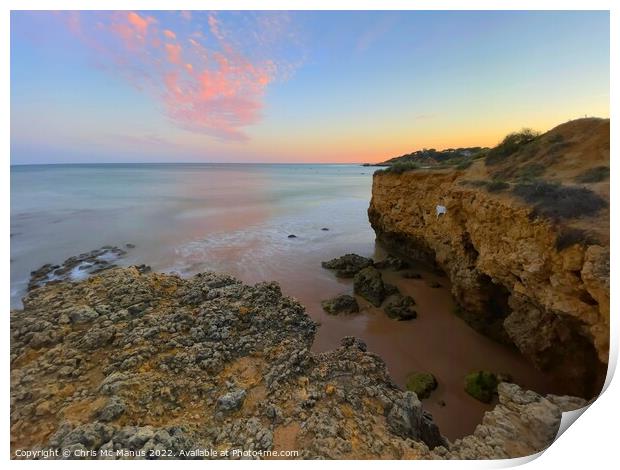 A Fiery Sunset on Majestic Algarve Cliffs Print by Chris Mc Manus