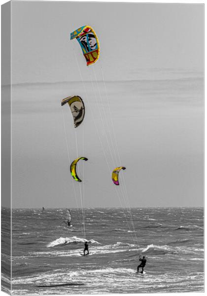 Kitesurfing off the Sussex coast. Canvas Print by Malcolm McHugh