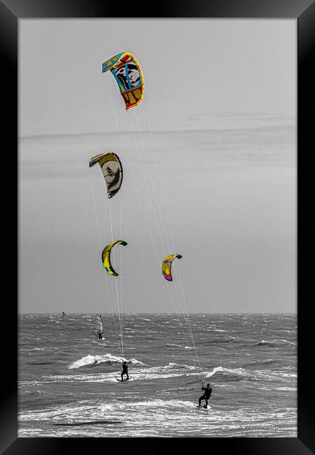 Kitesurfing off the Sussex coast. Framed Print by Malcolm McHugh