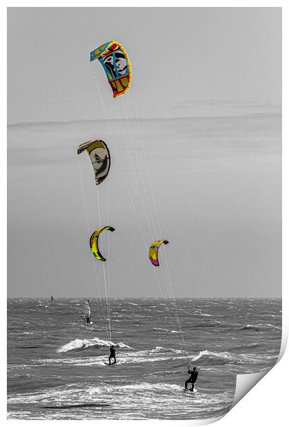 Kitesurfing off the Sussex coast. Print by Malcolm McHugh