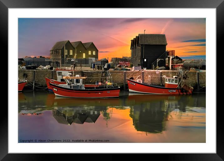 Whitstable Harbour Sunset Glow Framed Mounted Print by Alison Chambers