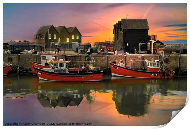 Whitstable Harbour Sunset Glow Print by Alison Chambers