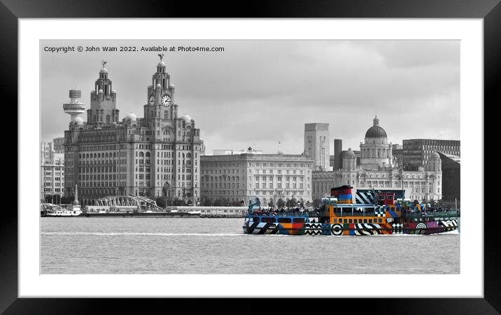 Liverpool Waterfront Skyline (Digital Art) Mono Framed Mounted Print by John Wain