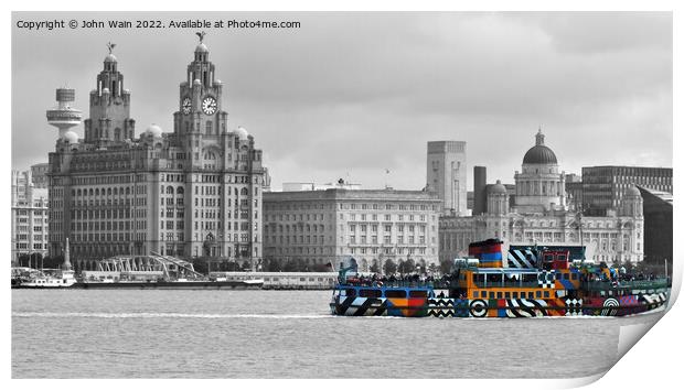 Liverpool Waterfront Skyline (Digital Art) Mono Print by John Wain
